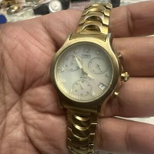TIMEX 20523 LADIES WATCH CHRONOGRAPH SWAROVSKI CRYSTALS MOP 33mm Untested